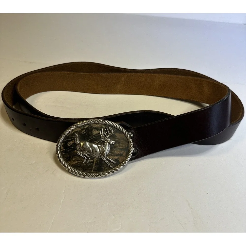 Nocona Belt Buckle Camo Deer Rope Leaping White Tail With 54